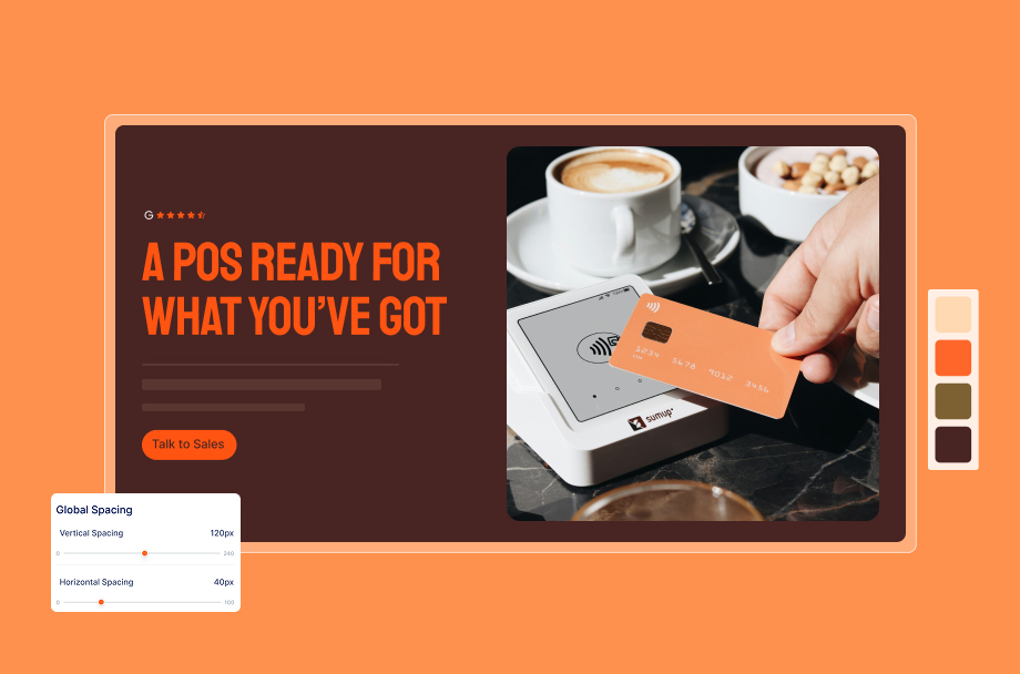 POS ready payment system with contactless card reader at coffee shop counter with latte and snacks