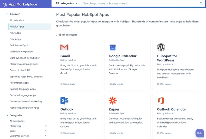 HubSpot App Marketplace screenshot
