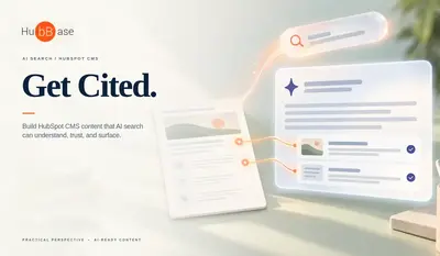 Structured HubSpot CMS content connects to a verified AI search answer panel, illustrating content designed to be cited by AI.