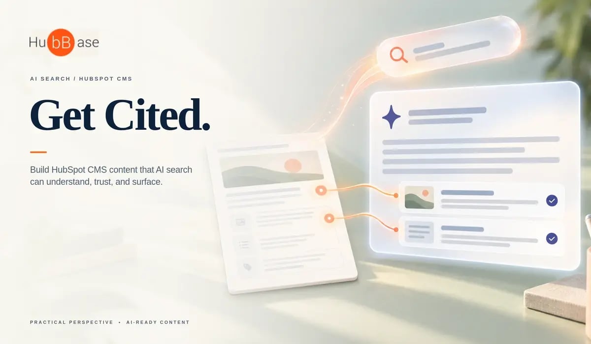 Structured HubSpot CMS content connects to a verified AI search answer panel, illustrating content designed to be cited by AI.