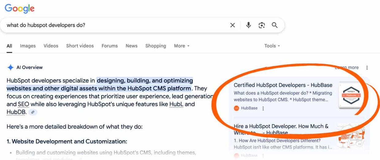 Google Search HubSpot Developer