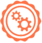 HubSpot CMS Implementation badge logo showing gears and certification seal for content management system expertise
