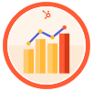 HubSpot Reporting certification badge with analytics chart icon showing data reporting and insights expertise